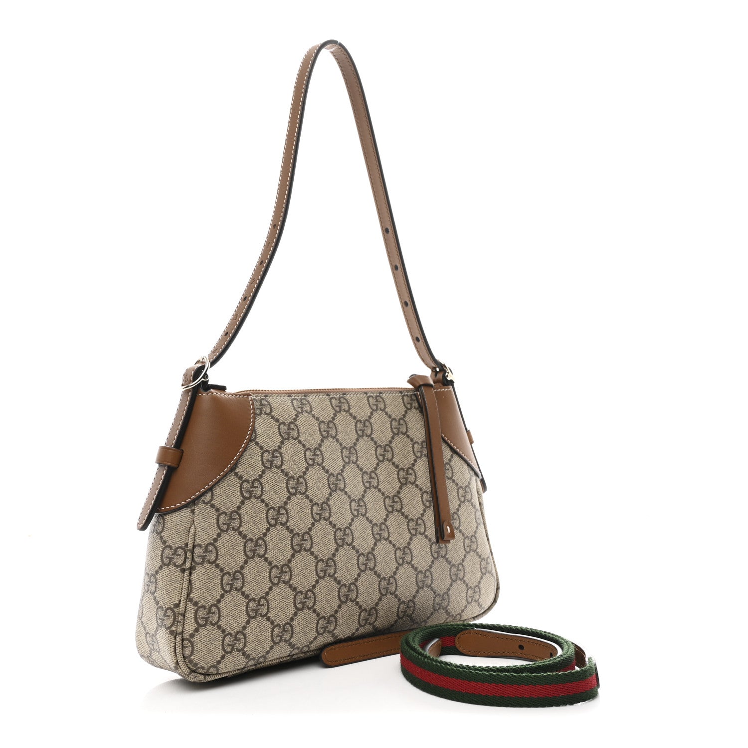 Gucci GG Supreme Monogram Textured Calfskin Small Emblem Shoulder Bag Beige Dark Brown 3 of 10