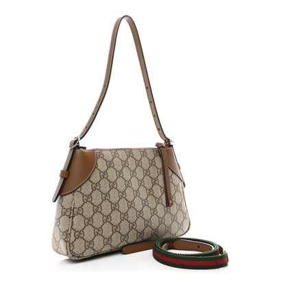 Gucci GG Supreme Monogram Textured Calfskin Small Emblem Shoulder Bag Beige Dark Brown 3 of 10
