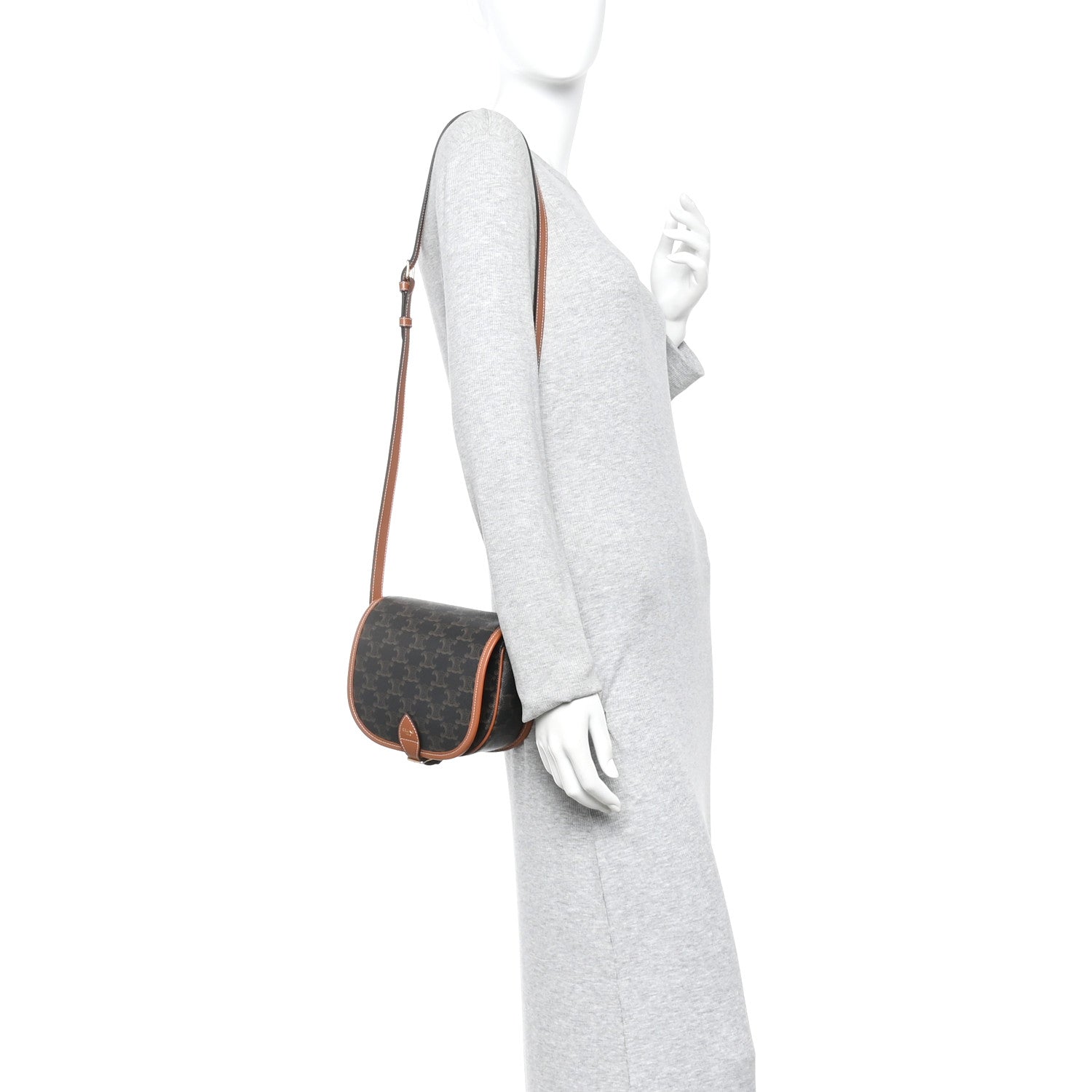Celine Triomphe Canvas Medium Folco Bag Tan 2 of 11