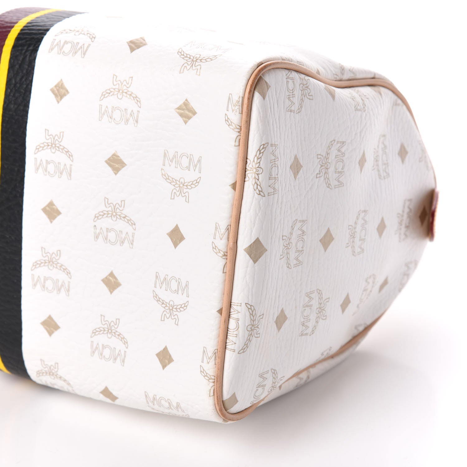 MCM Visetos Striped Boston Satchel White 7 of 7