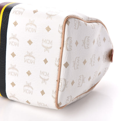 MCM Visetos Striped Boston Satchel White 7 of 7