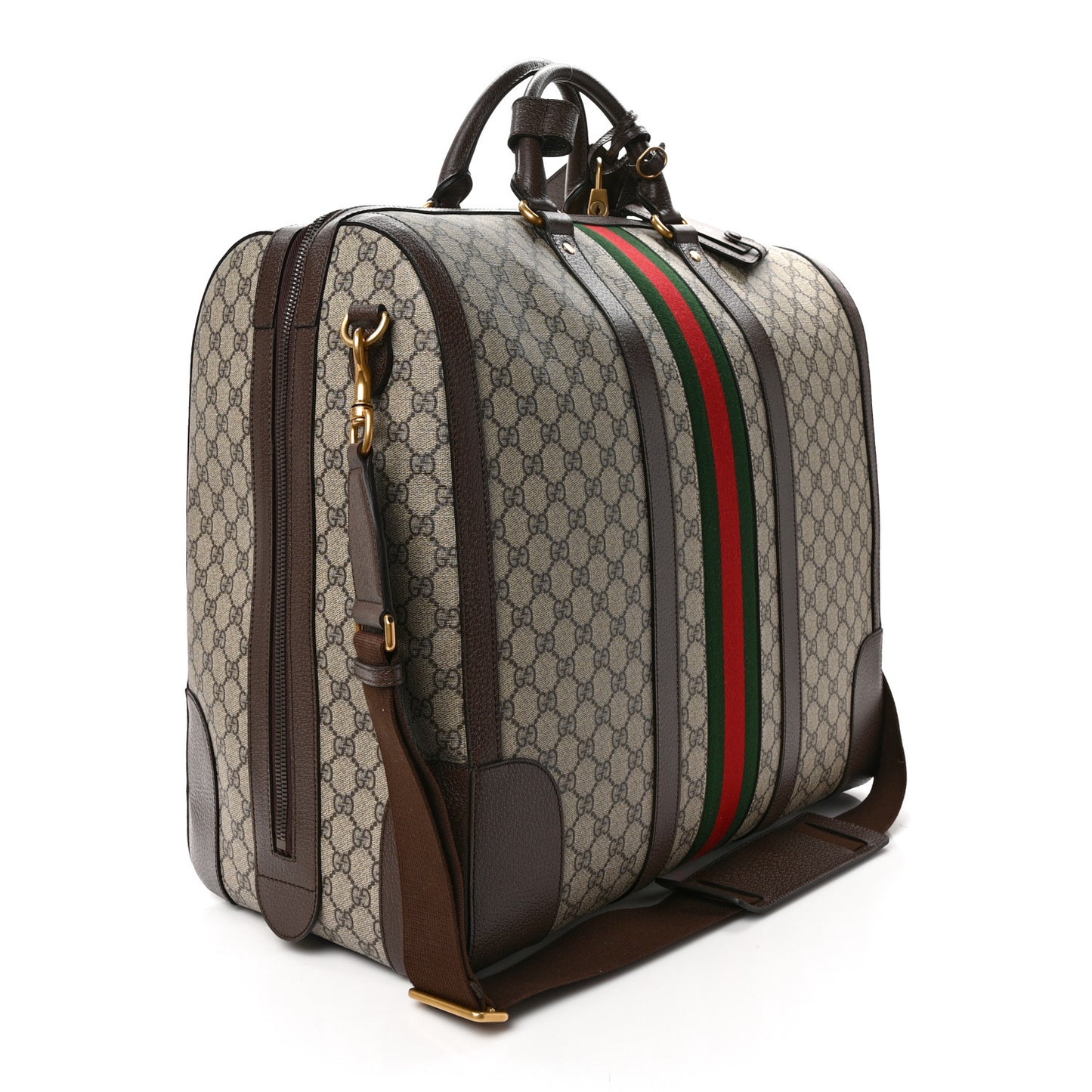 GG Supreme Monogram Textured Dollar Calfskin Web Savoy Duffle Bag Beige Ebony New Acero