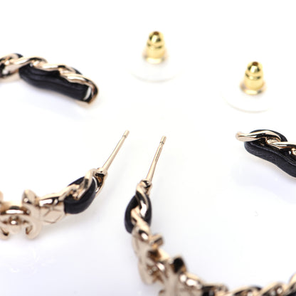 Chanel Lambskin CC Turnlock Chain Hoop Earrings Gold Black 6 of 7