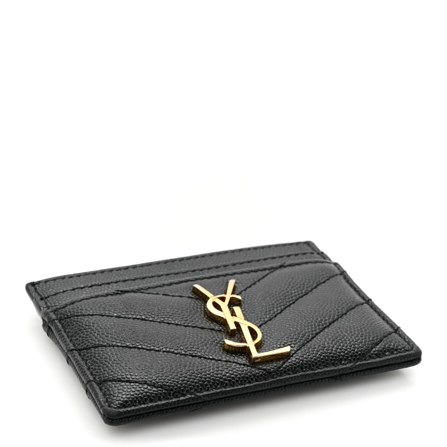 Grain De Poudre Matelasse Chevron Monogram Credit Card Case Black