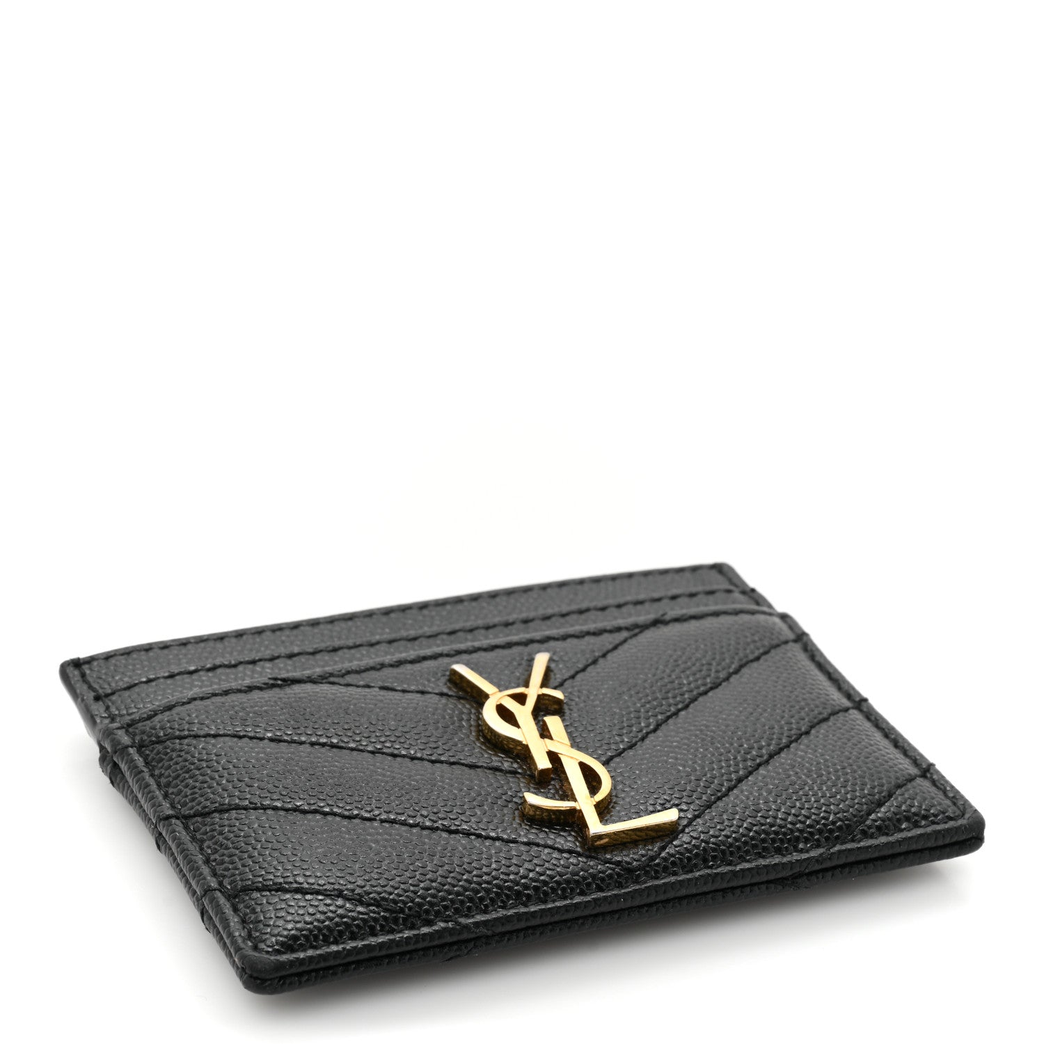 Saint Laurent Grain De Poudre Matelasse Chevron Monogram Credit Card Case Black 4 of 15