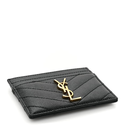 Saint Laurent Grain De Poudre Matelasse Chevron Monogram Credit Card Case Black 4 of 15