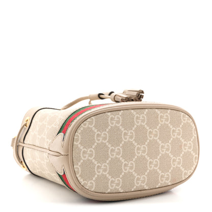 Gucci GG Supreme Monogram Textured Calfskin Web Mini Ophidia Bucket Bag Beige Ebony Mystic White Oatmeal 4 of 14