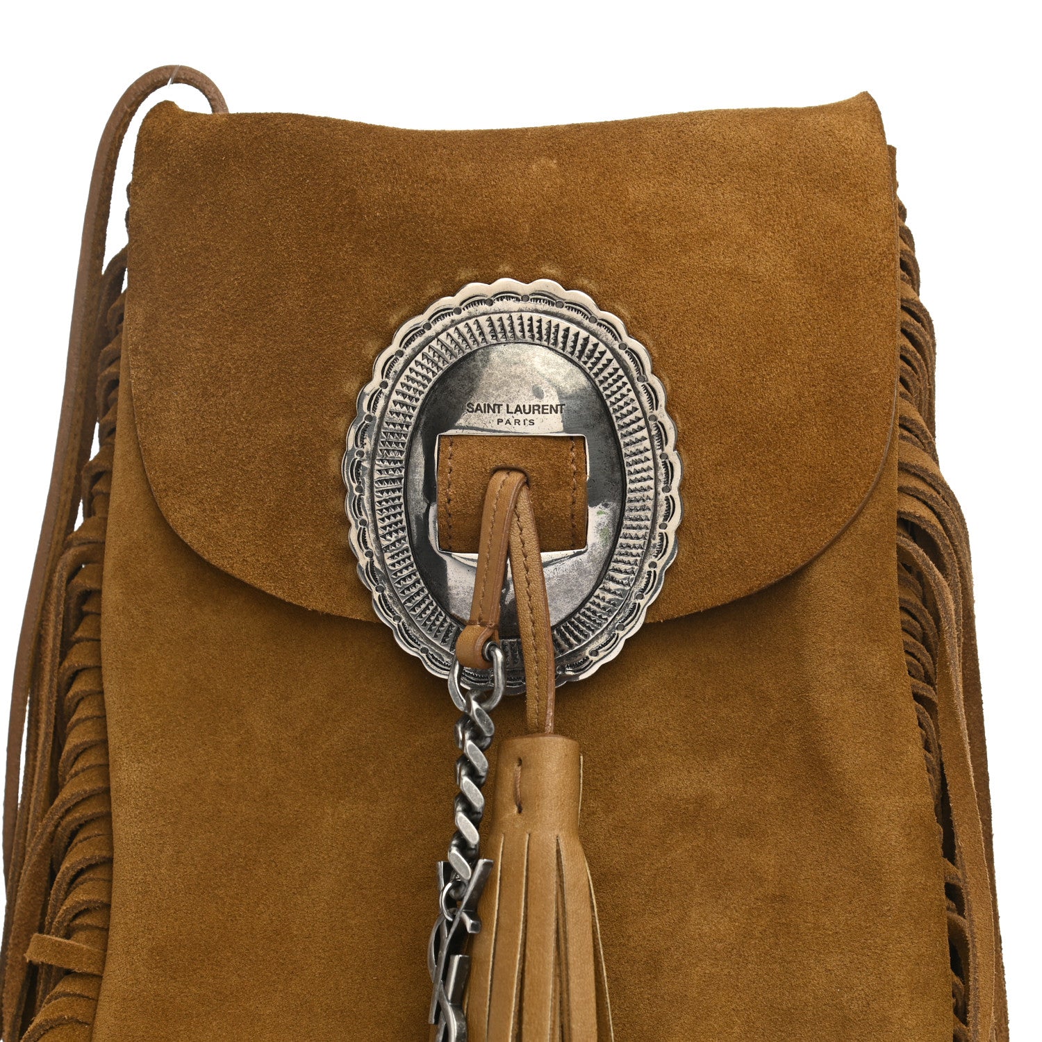 Saint Laurent Suede Fringe Flat Anita Crossbody Bag Camel 8 of 10