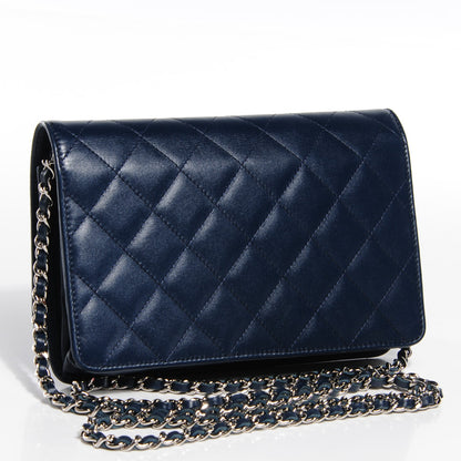 Chanel Calfskin Quilted Cambon Wallet On Chain WOC Navy 3 of 9