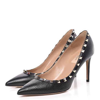 Valentino Garavani Pebbled Calfskin Rockstud 85mm Pumps 39.5 Black 3 of 12