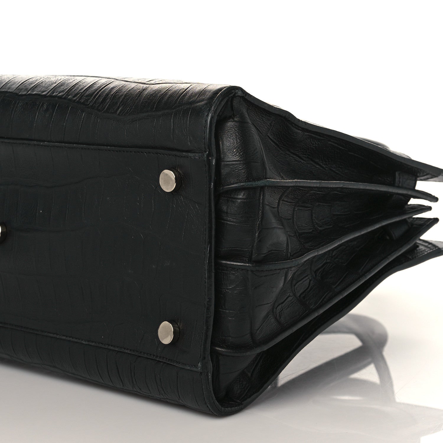 Saint Laurent Calfskin Crocodile Embossed Small Sac de Jour Black 9 of 11