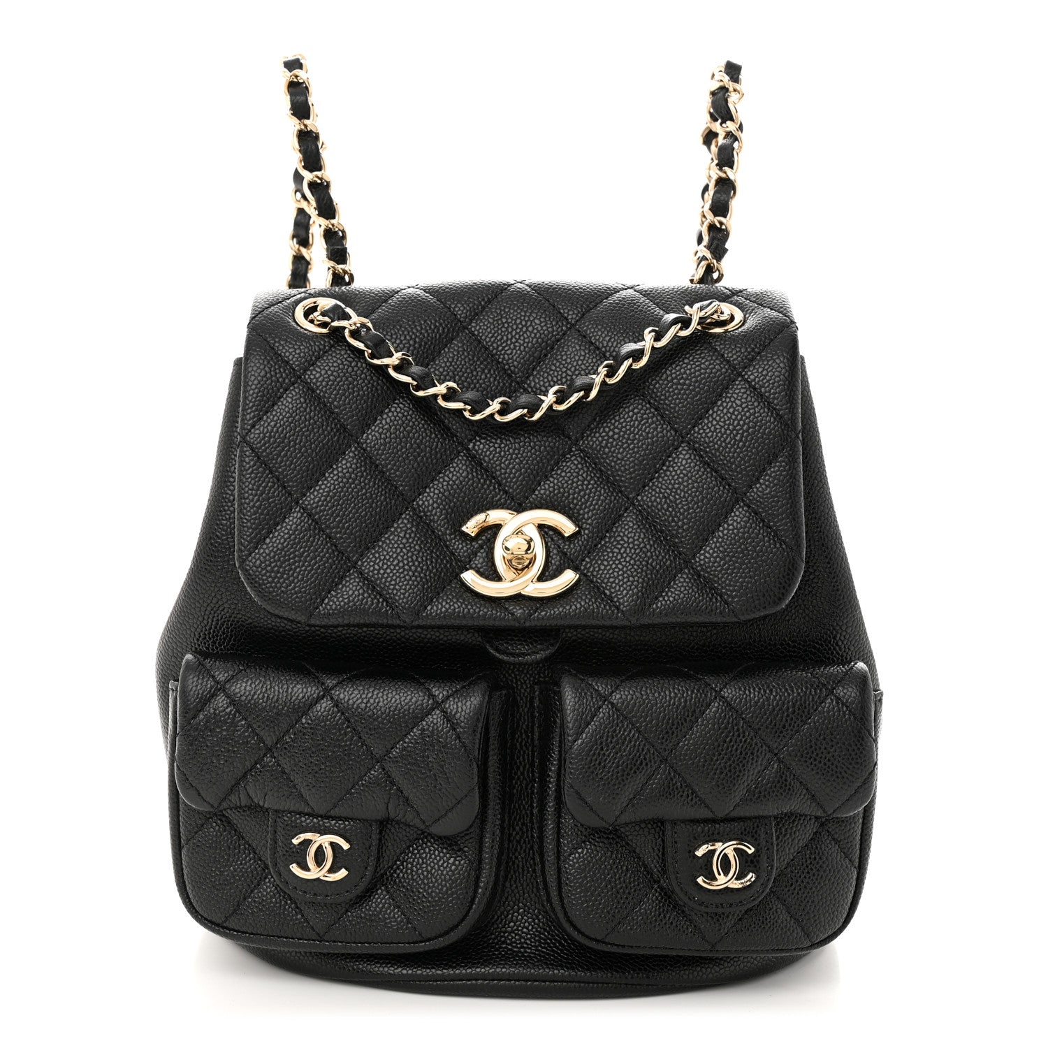 Chanel Shiny Caviar Quilted Medium Duma Pockets Drawstring Backpack Black 1 of 11