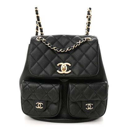 Chanel Shiny Caviar Quilted Medium Duma Pockets Drawstring Backpack Black 1 of 11
