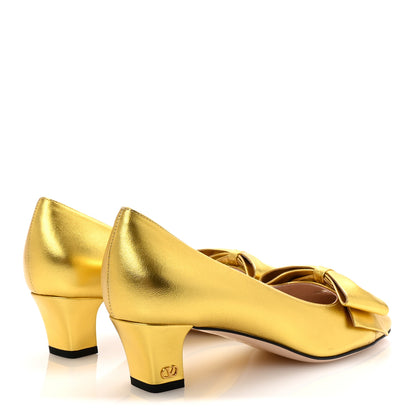 Valentino Garavani Laminated Nappa Bowow 45mm Pumps 37.5 Antique Gold 5 of 10