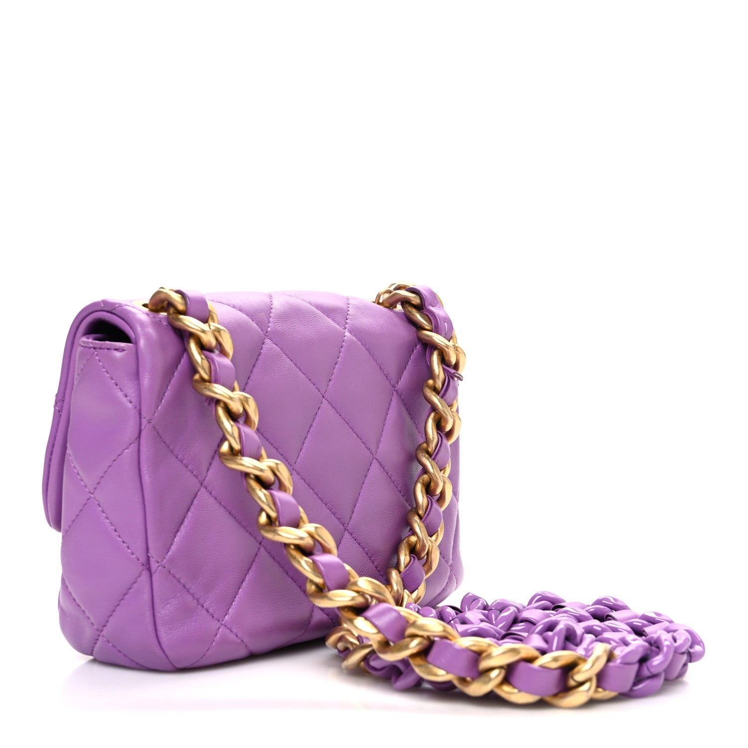 Chanel Lambskin Quilted Mini Lacquered Chain Flap Purple 3 of 10
