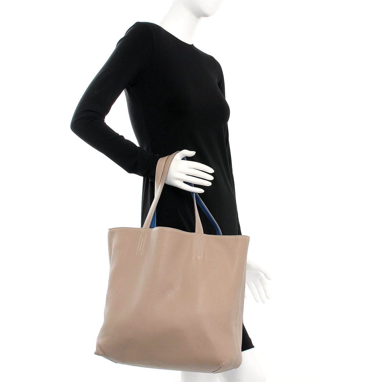 Hermes Taurillon Clemence Double Sens 45 Reversible Tote Mykonos Gris Tourterelle 2 of 11