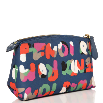 Fendi Nylon Roma Print Large Cosmetic Pouch Cobalt Multicolor 3 of 8