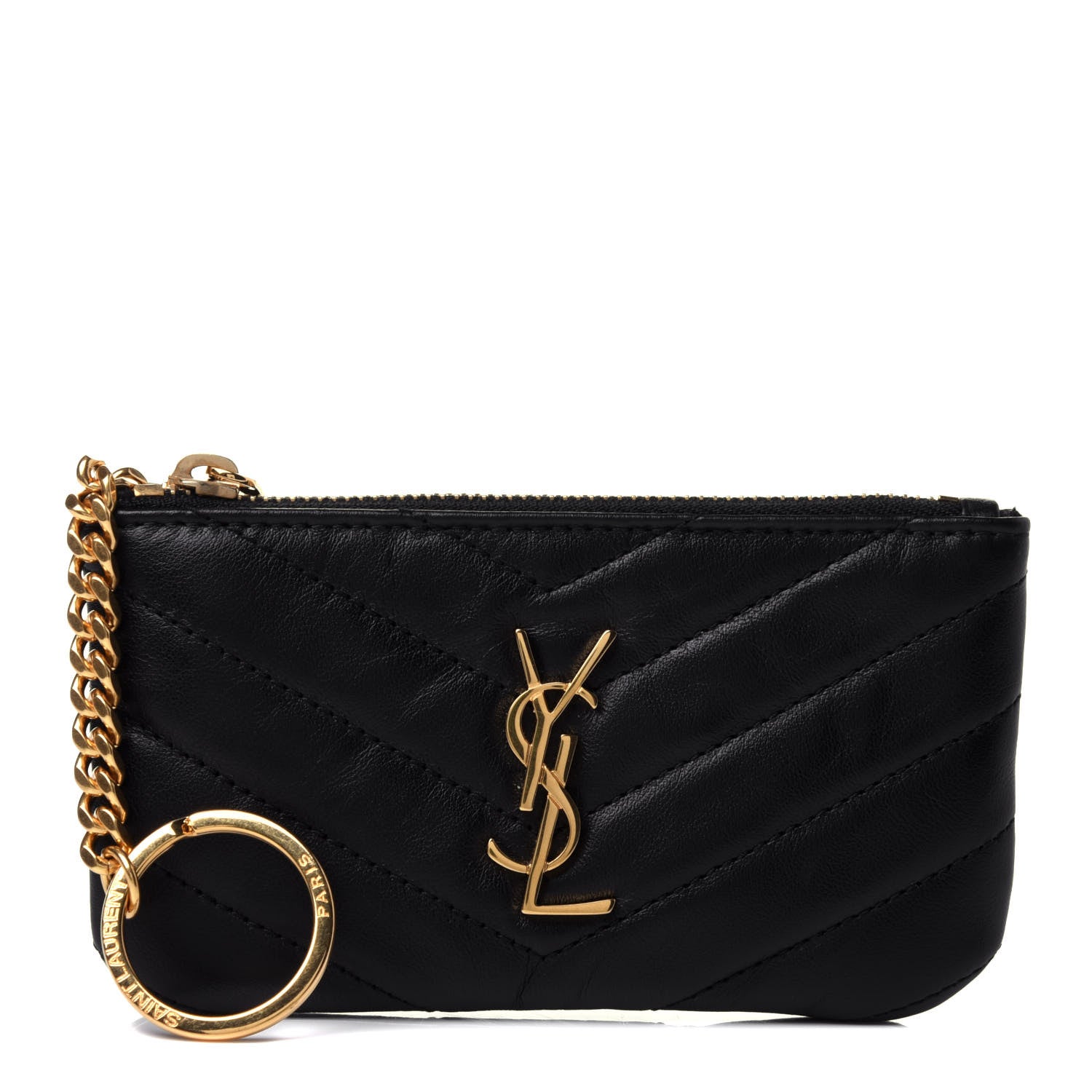 Saint Laurent Calfskin Matelasse Monogram Key Pouch Black 1 of 4
