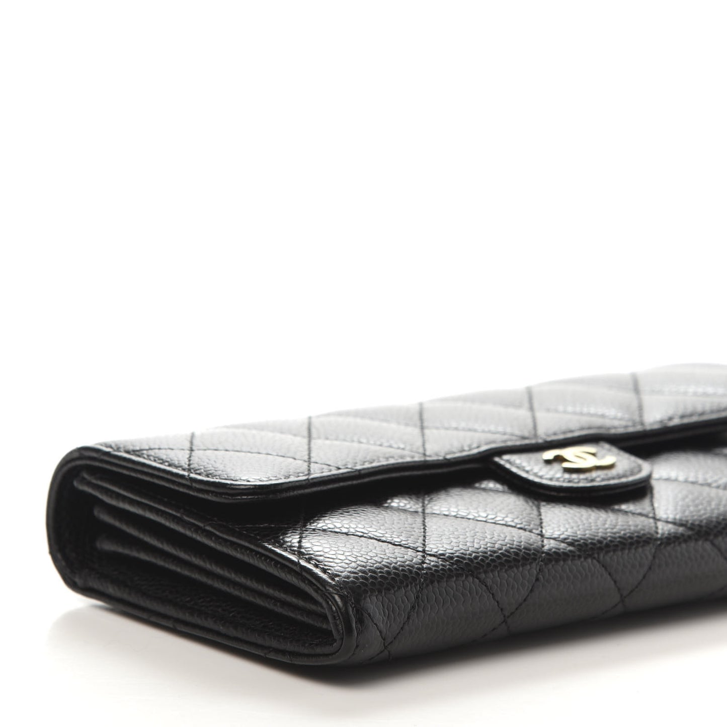 Caviar Quilted Large Gusset Flap Wallet Black