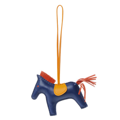 Hermes Milo Lambskin Grigri Rodeo Horse Bag Charm MM Bleu de Malte Cornaline Jaune D'Or 1 of 5
