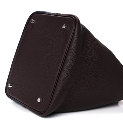 Hermes Taurillon Clemence Casaque Picotin Lock 22 MM Bleu Nuit Framboise Rouge Sellier 9 of 12