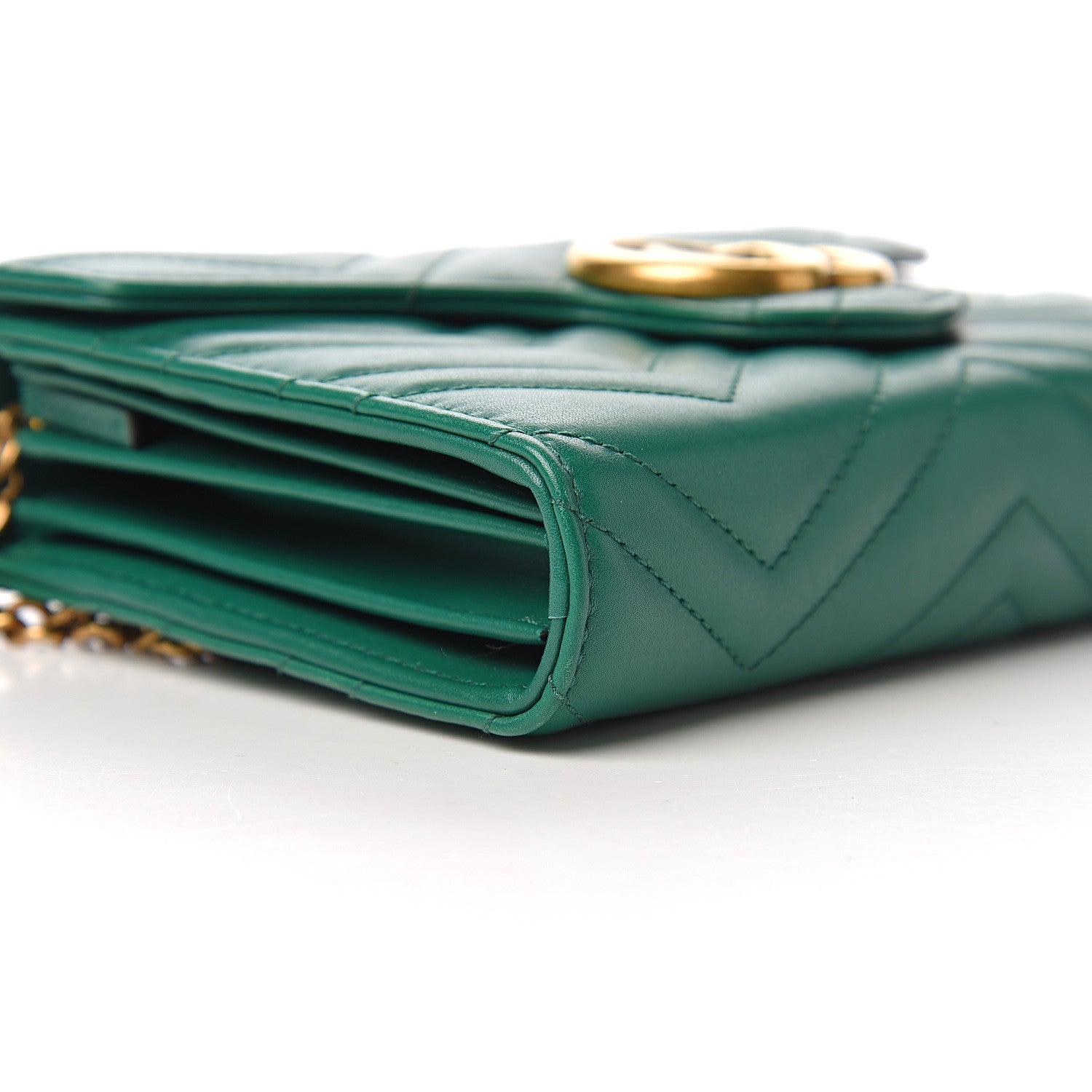 Gucci Calfskin Matelasse GG Marmont Chain Wallet Emerald Green 8 of 10