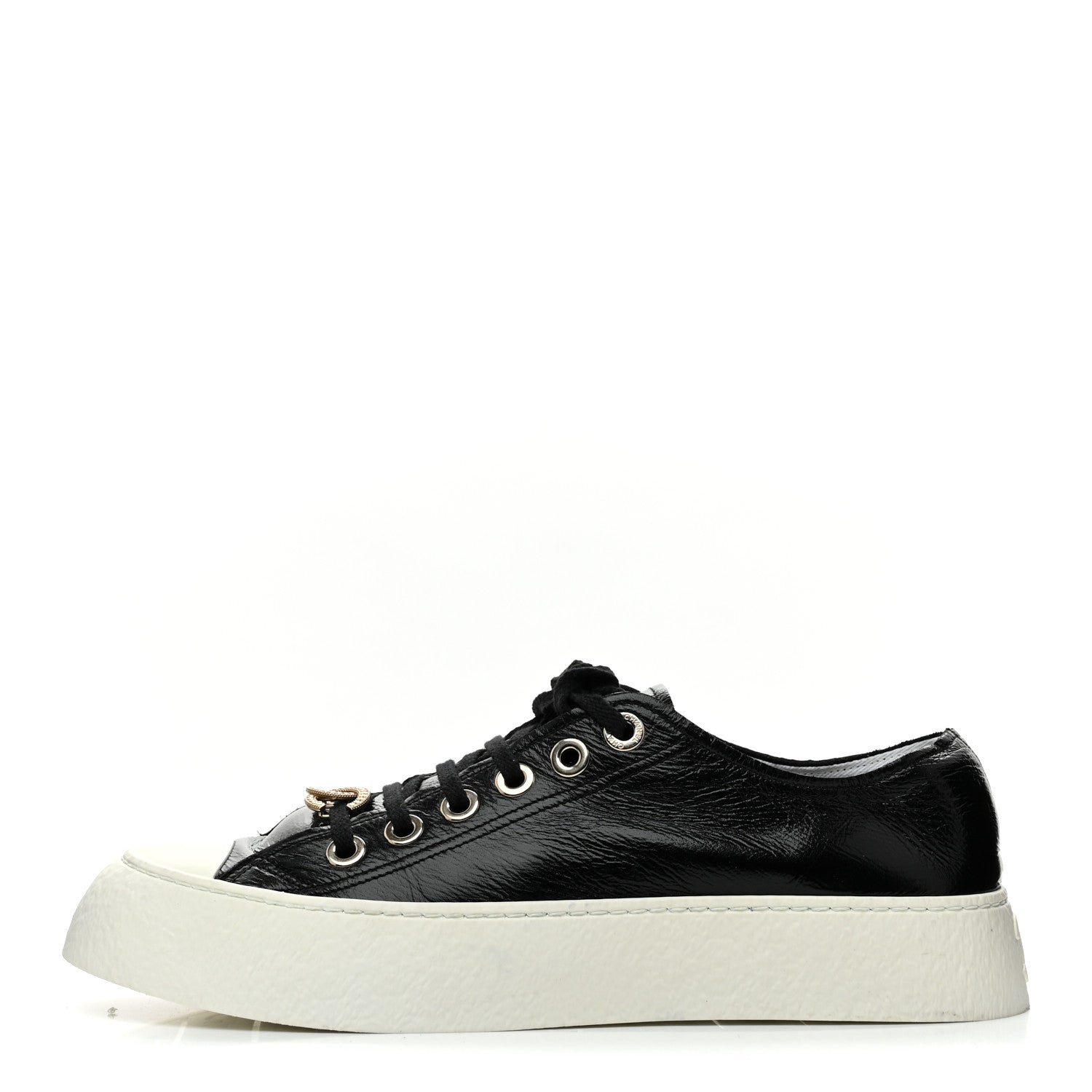 メル77506  Chanel Shiny Aged Calfskin Womens CC Platform Sneakers 40 Black