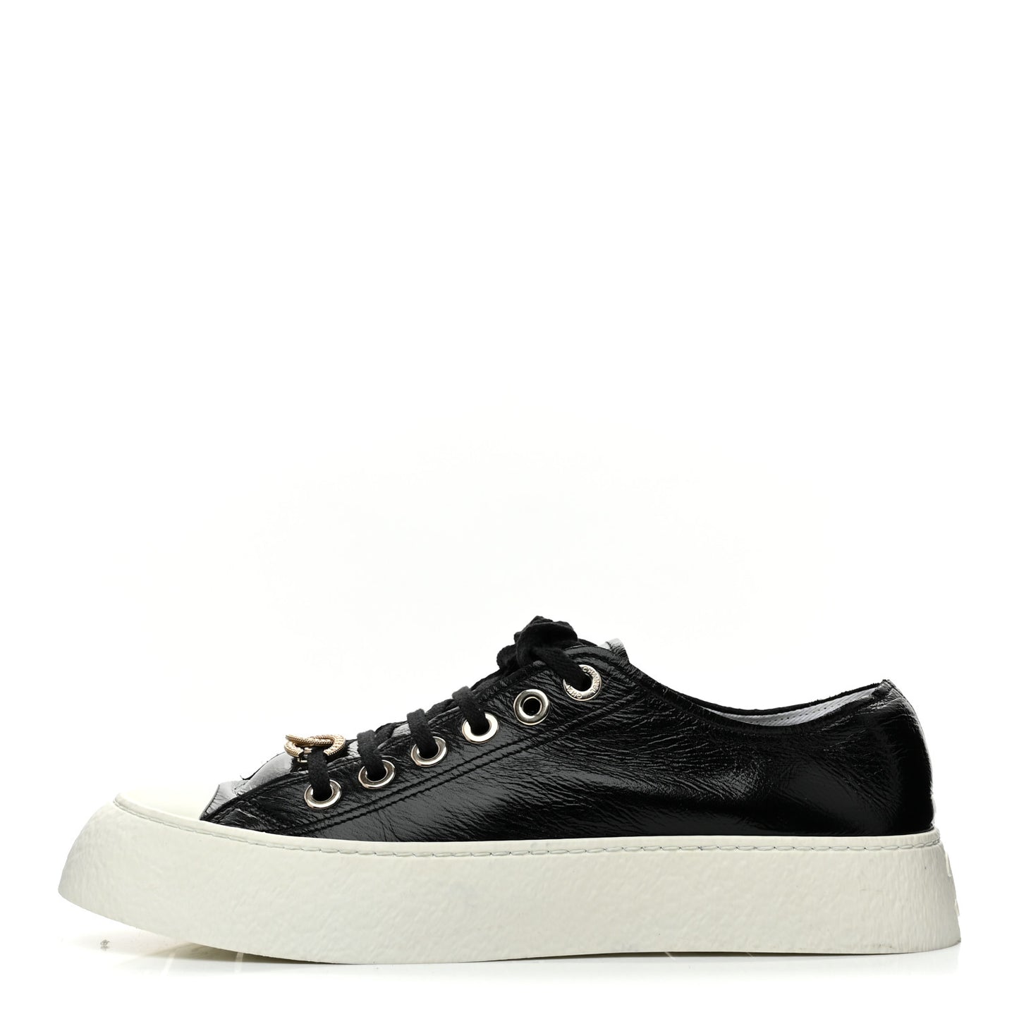Shiny Aged Calfskin Womens CC Platform Sneakers 40 Black