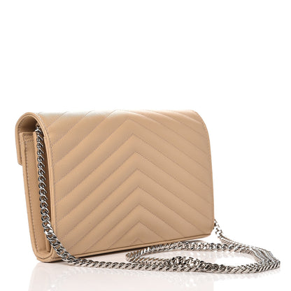 Saint Laurent Grain De Poudre Matelasse Chevron Monogram Chain Wallet Nude Powder 3 of 7