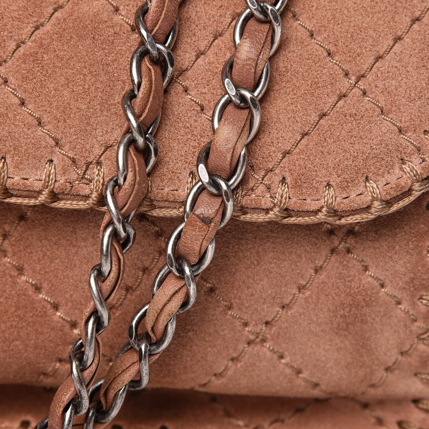 Suede Calfskin Stitch Flap Light Brown