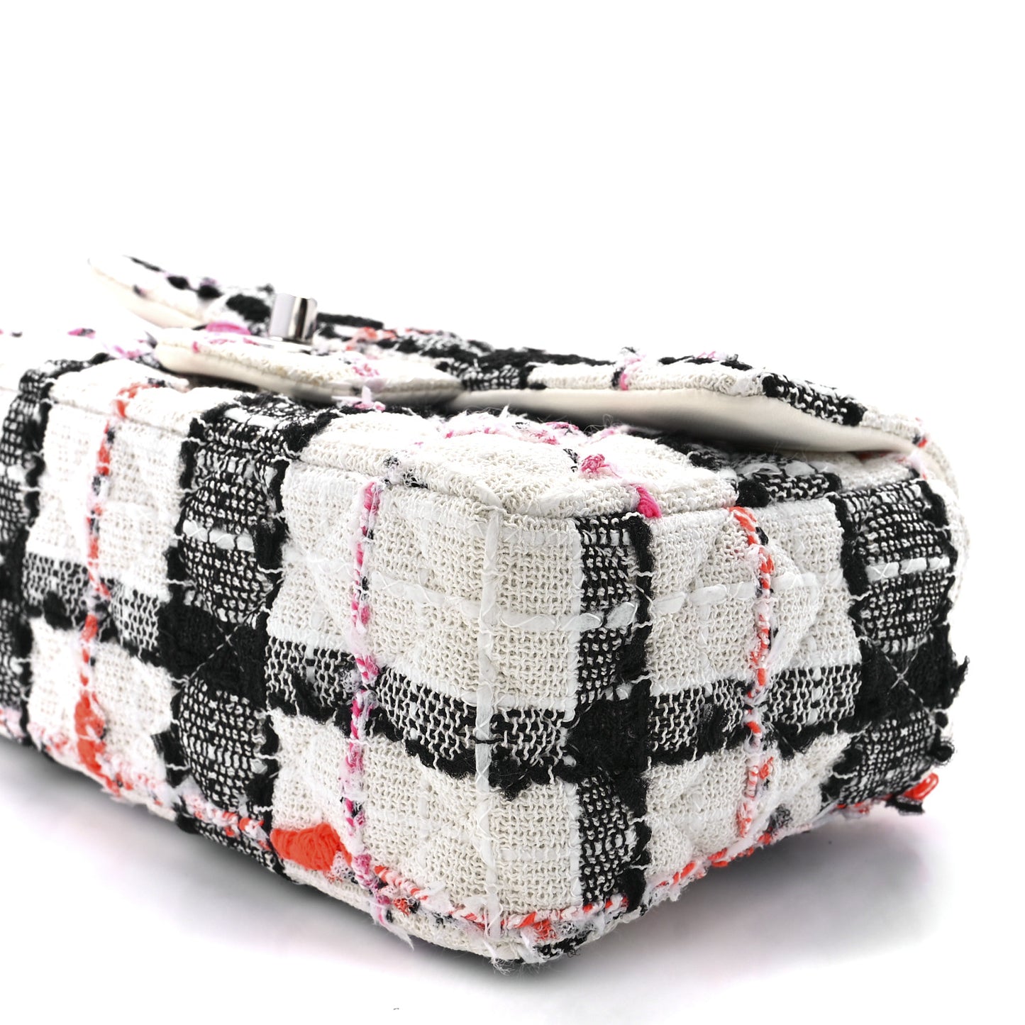 Tweed Quilted Mini Rectangular Flap Black White Pink