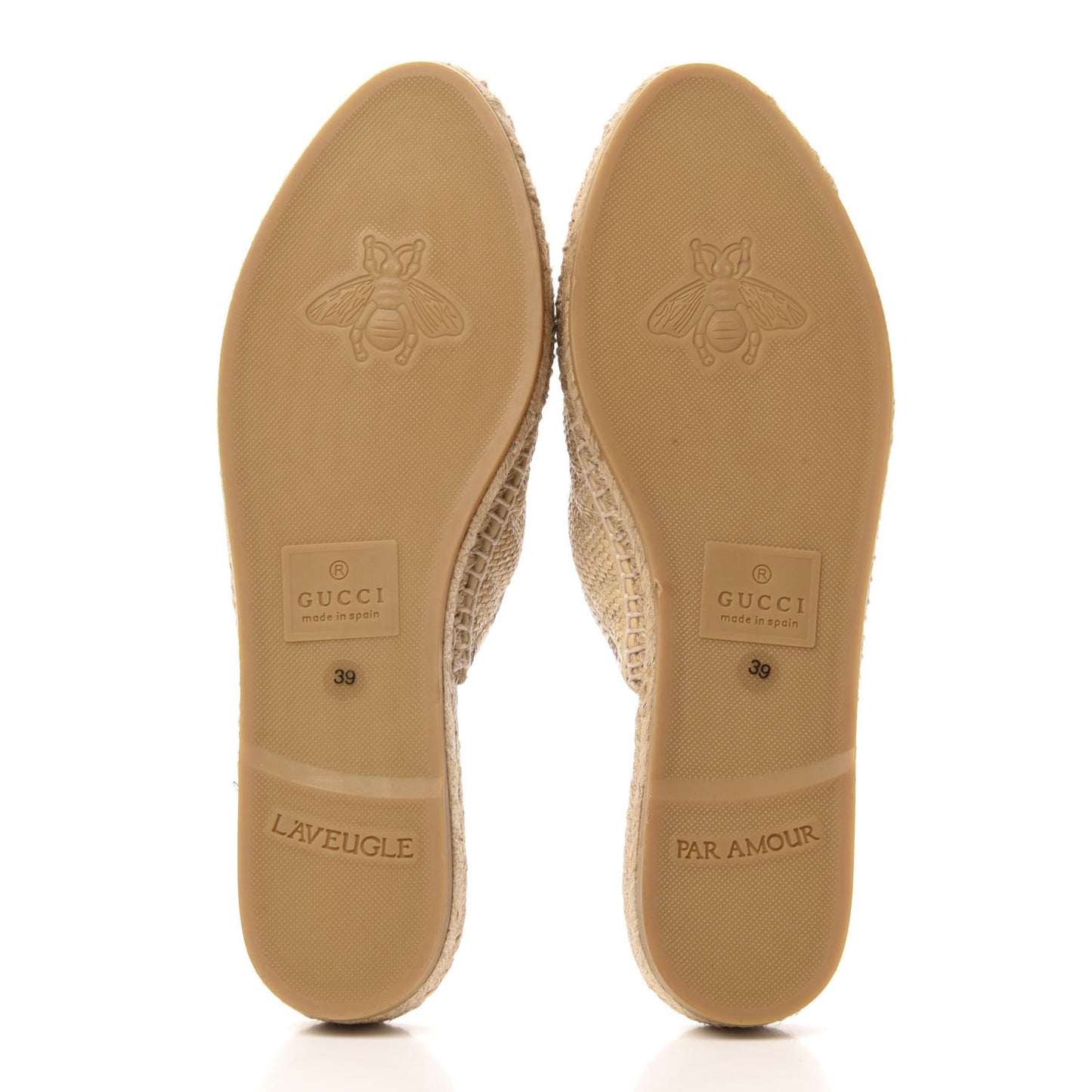 Raffia Elaphe Matelasse GG Marmont Espadrille Slippers 39 Natural Cream Brown