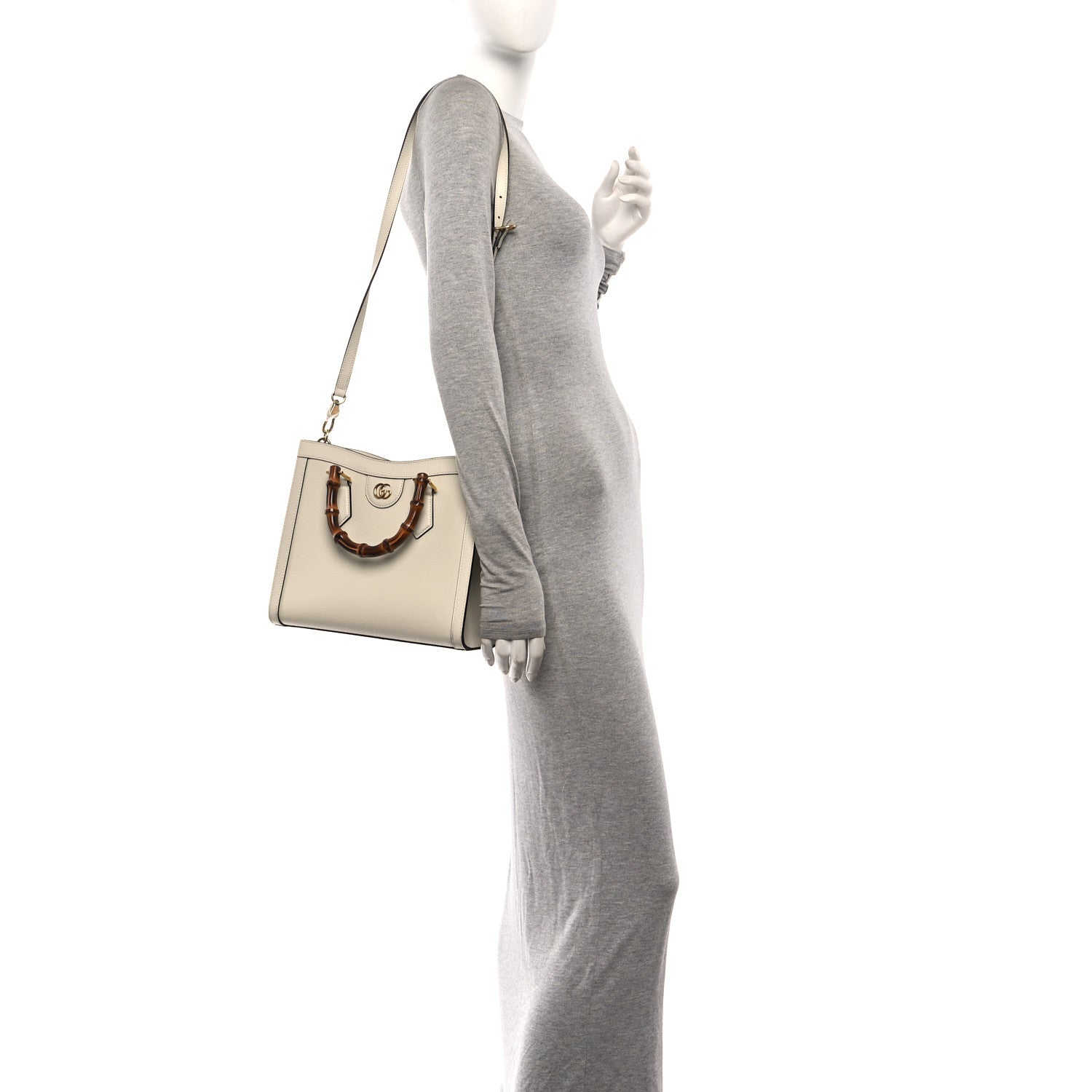 Gucci Textured Dollar Calfskin Web Small Diana Tote Bag Mystic White 2 of 10