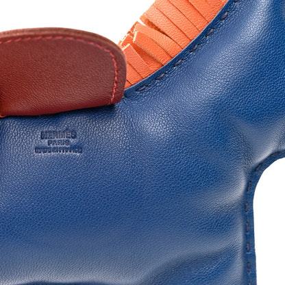 Hermes Milo Lambskin Grigri Rodeo Horse Bag Charm GM Bleu de Malte Rouge H Orange Poppy 3 of 3