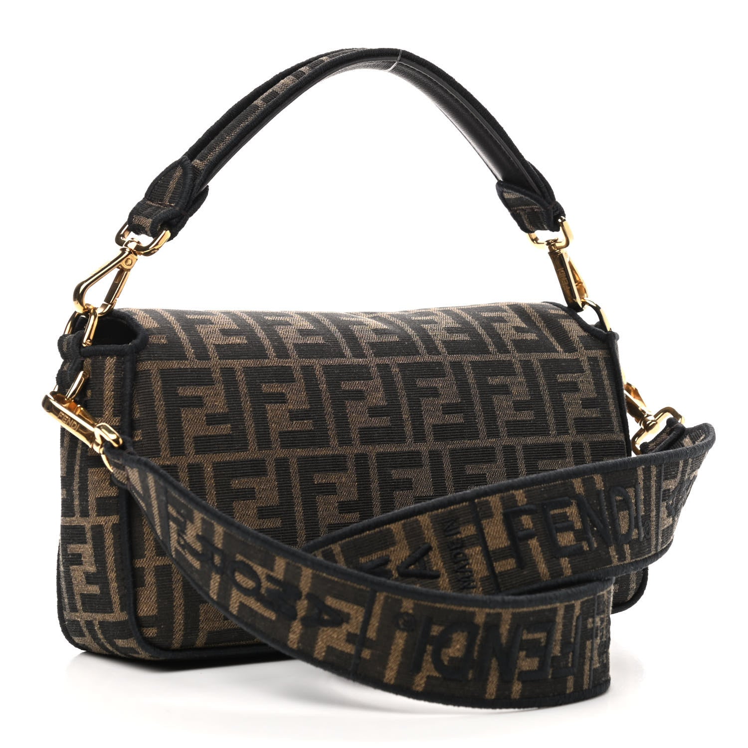 Fendi Fabric Jacquard FF 1974 Medium Baguette Tobacco Moro Black 3 of 9