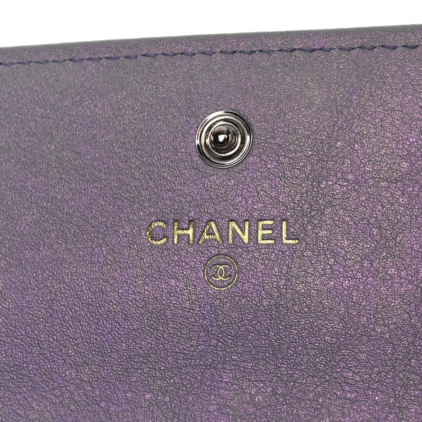 Iridescent Calfskin Quilted Chanel 19 Flap Wallet Light Purple