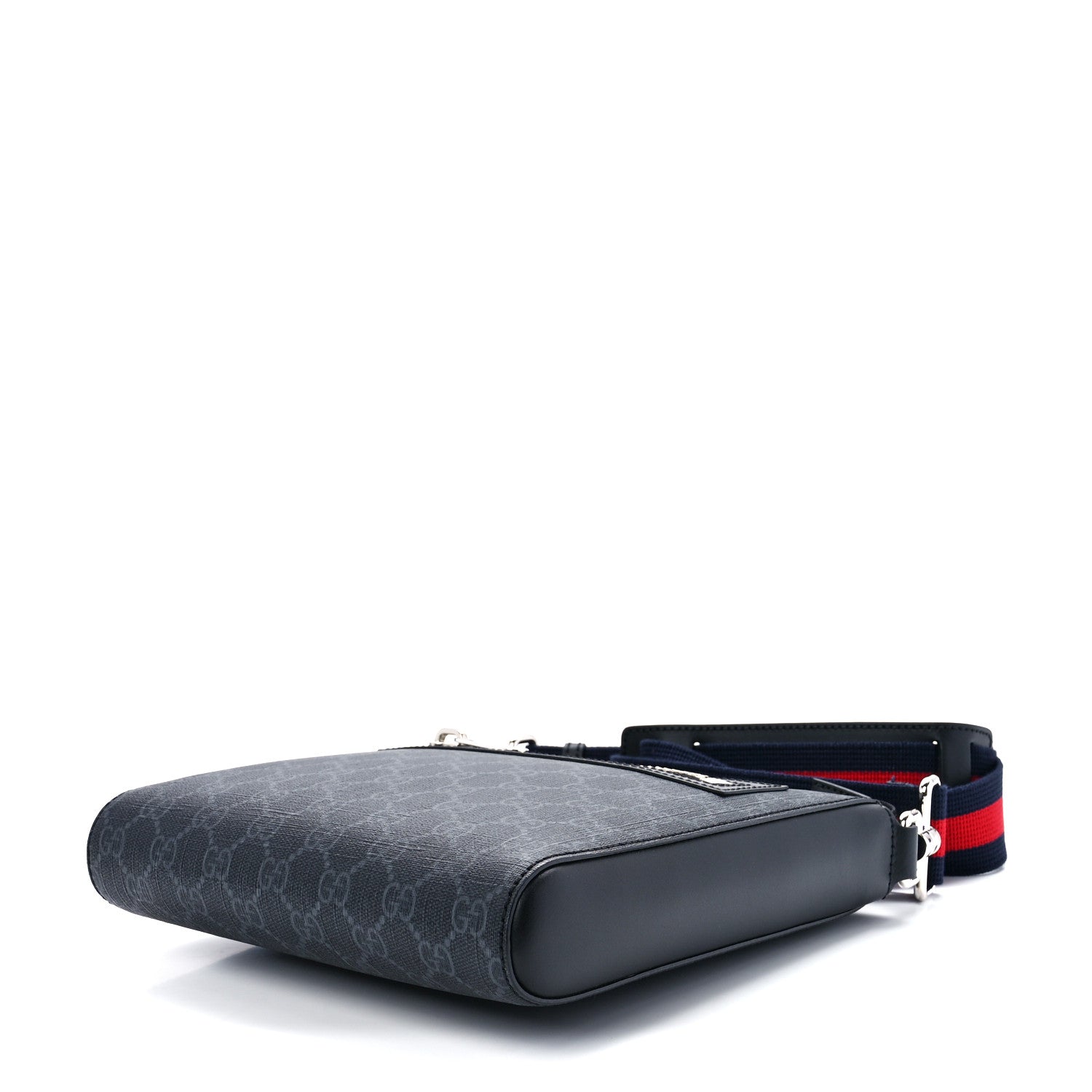 Gucci GG Supreme Monogram Web Small Flat Messenger Bag Black Grey 11 of 13