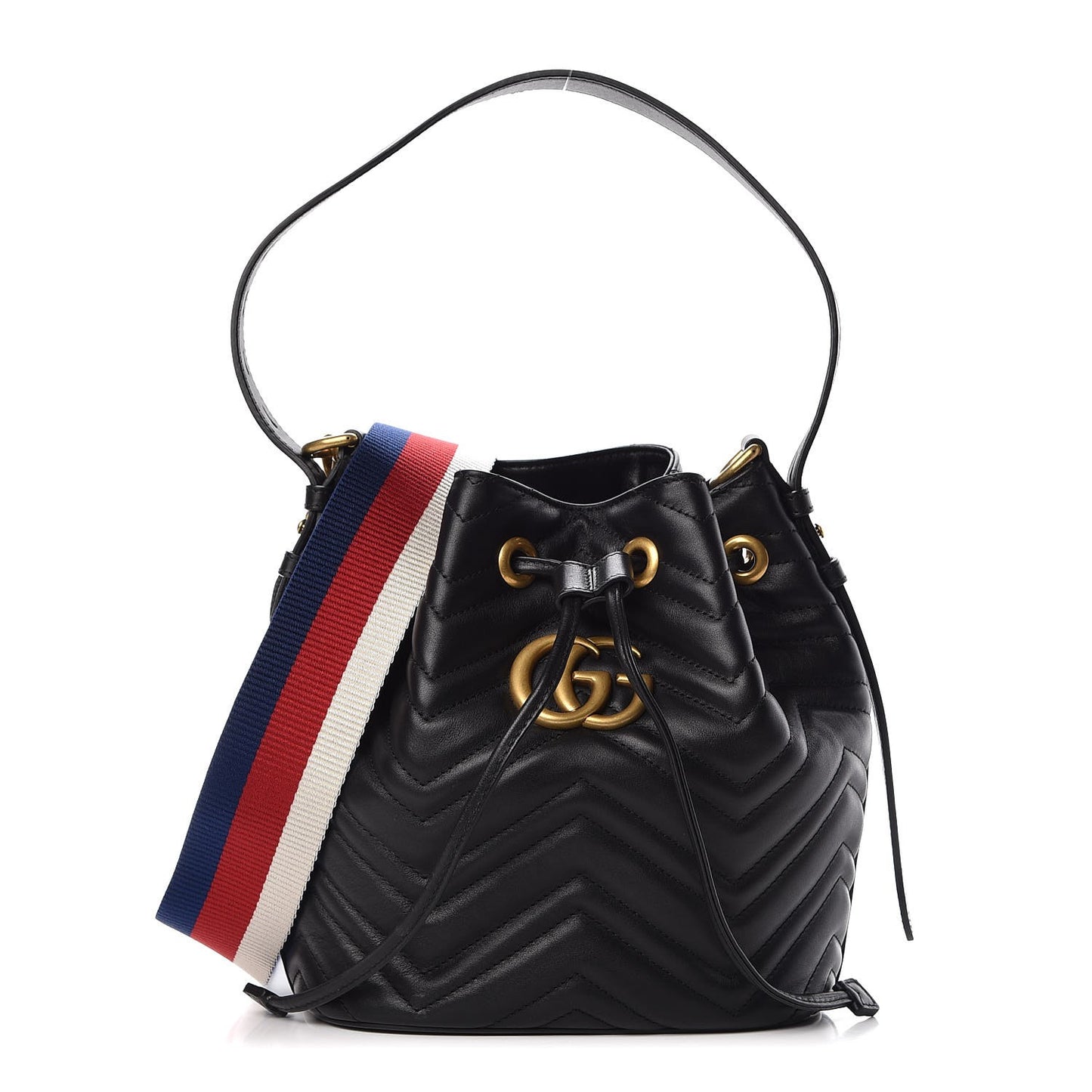 Calfskin Matelasse Sylvie Web GG Marmont Bucket Bag Black