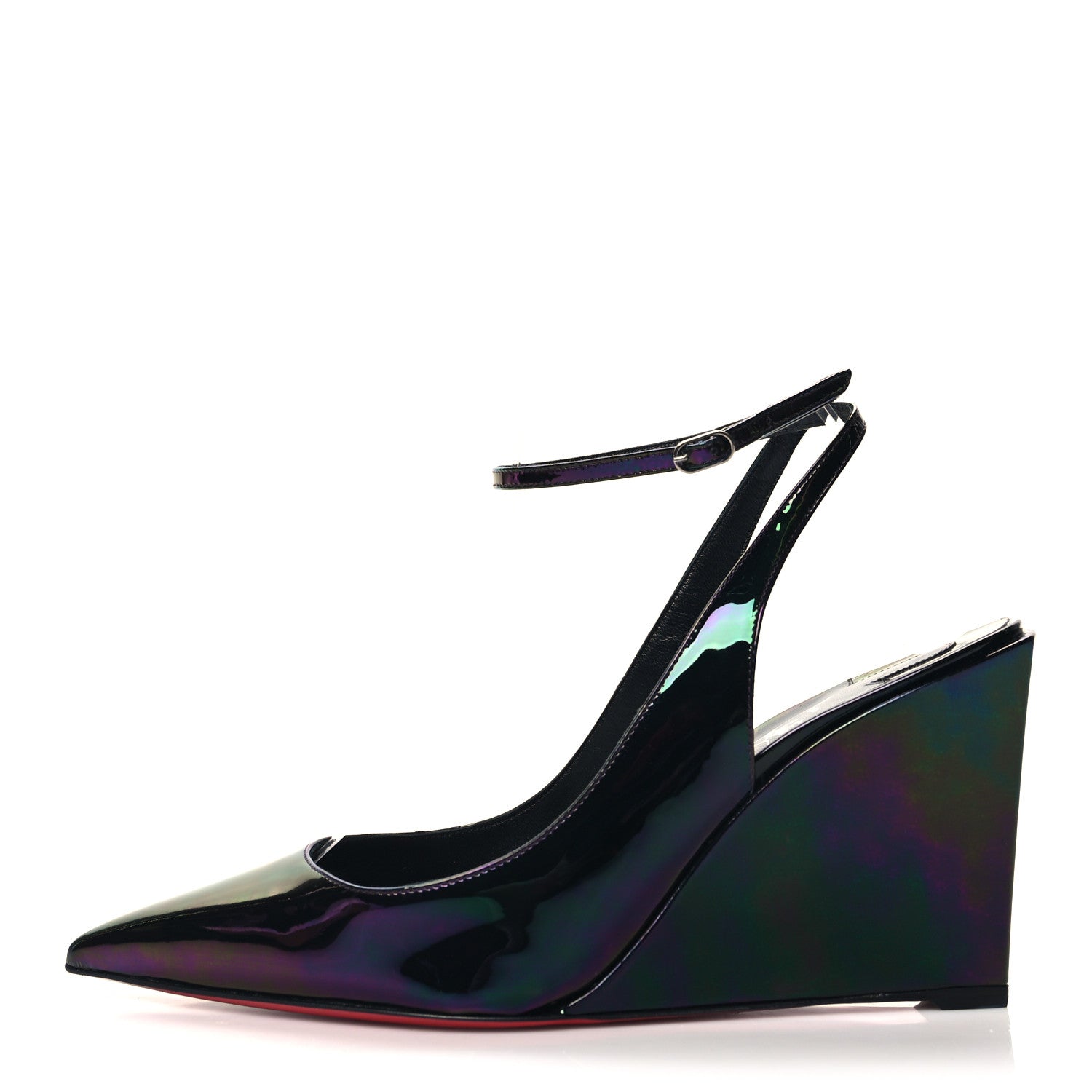 Christian Louboutin Patent Iridescent Sling Condorage 85 Wedge Pumps 39 Black 1 of 8