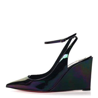 Christian Louboutin Patent Iridescent Sling Condorage 85 Wedge Pumps 39 Black 1 of 8