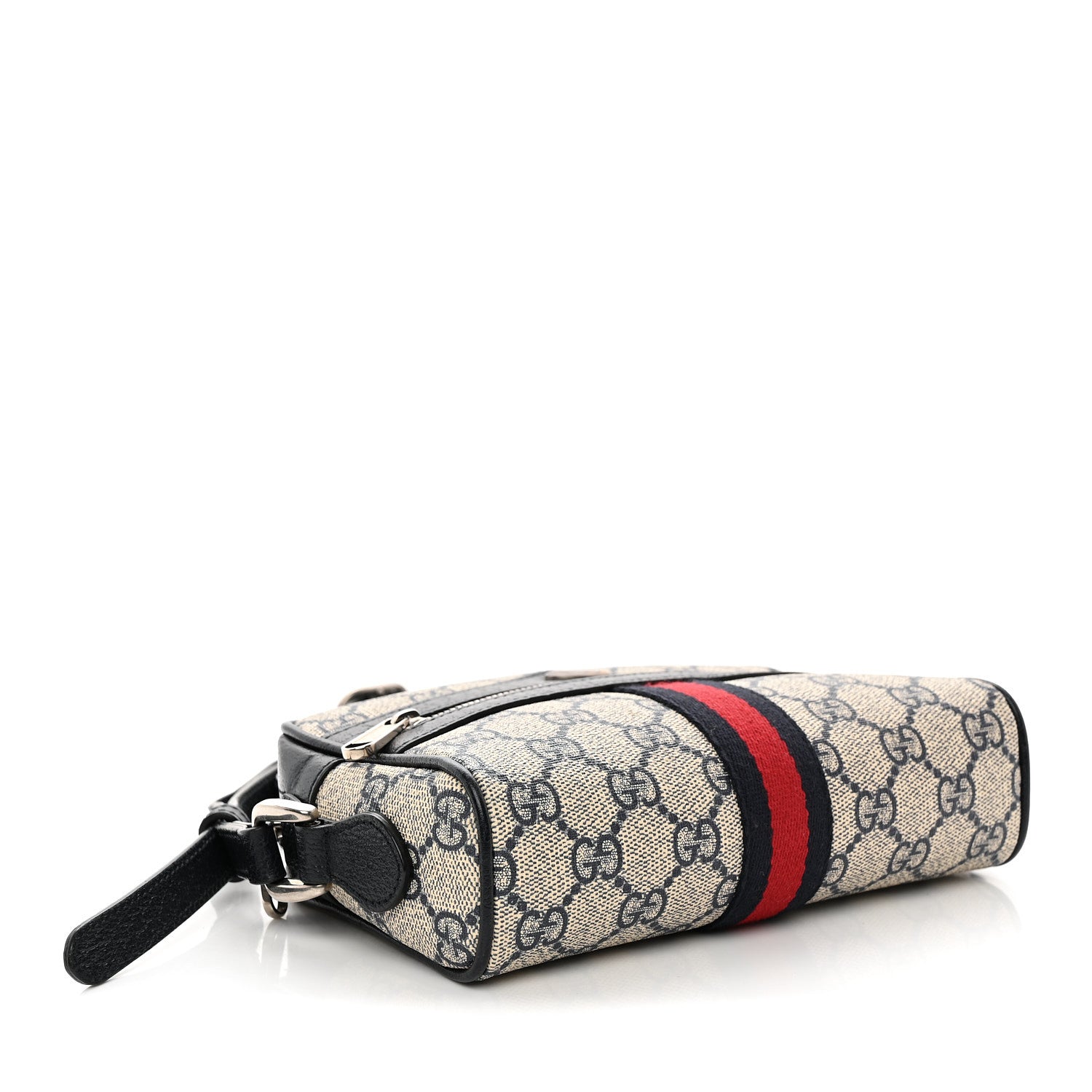 Gucci GG Supreme Monogram Textured Dollar Calfskin Web Mini Ophidia Shoulder Bag Beige Blue 4 of 15