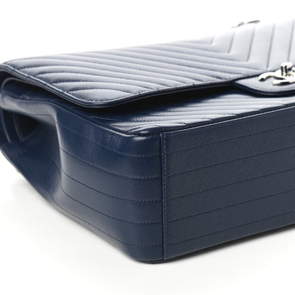 Chanel Caviar Chevron Quilted Maxi Double Flap Navy 9 of 10