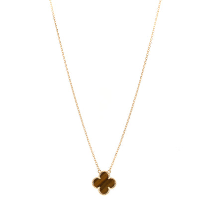 Van Cleef & Arpels 18K Yellow Gold Tiger Eye Vintage Alhambra Pendant Necklace 1 of 5