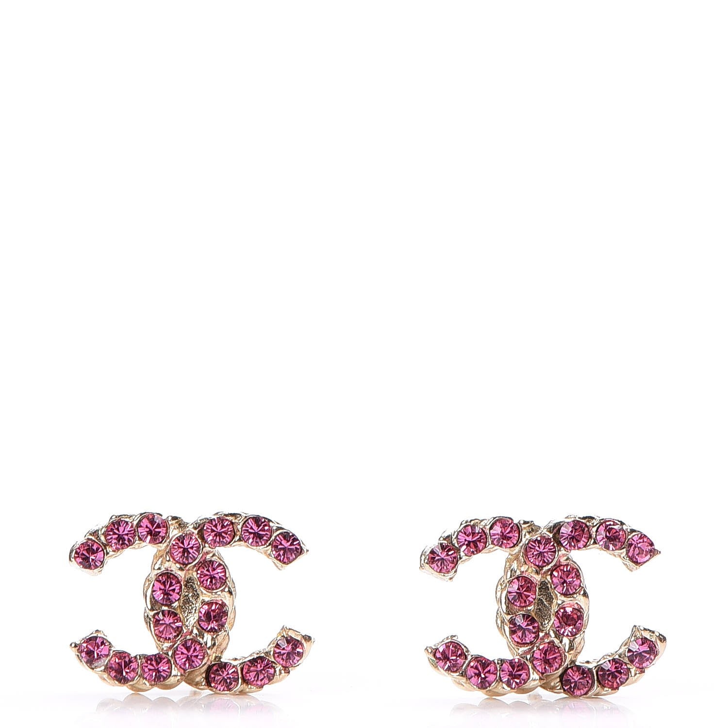 Chanel Crystal CC Earrings Gold Pink 1 of 5
