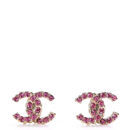Chanel Crystal CC Earrings Gold Pink 1 of 5