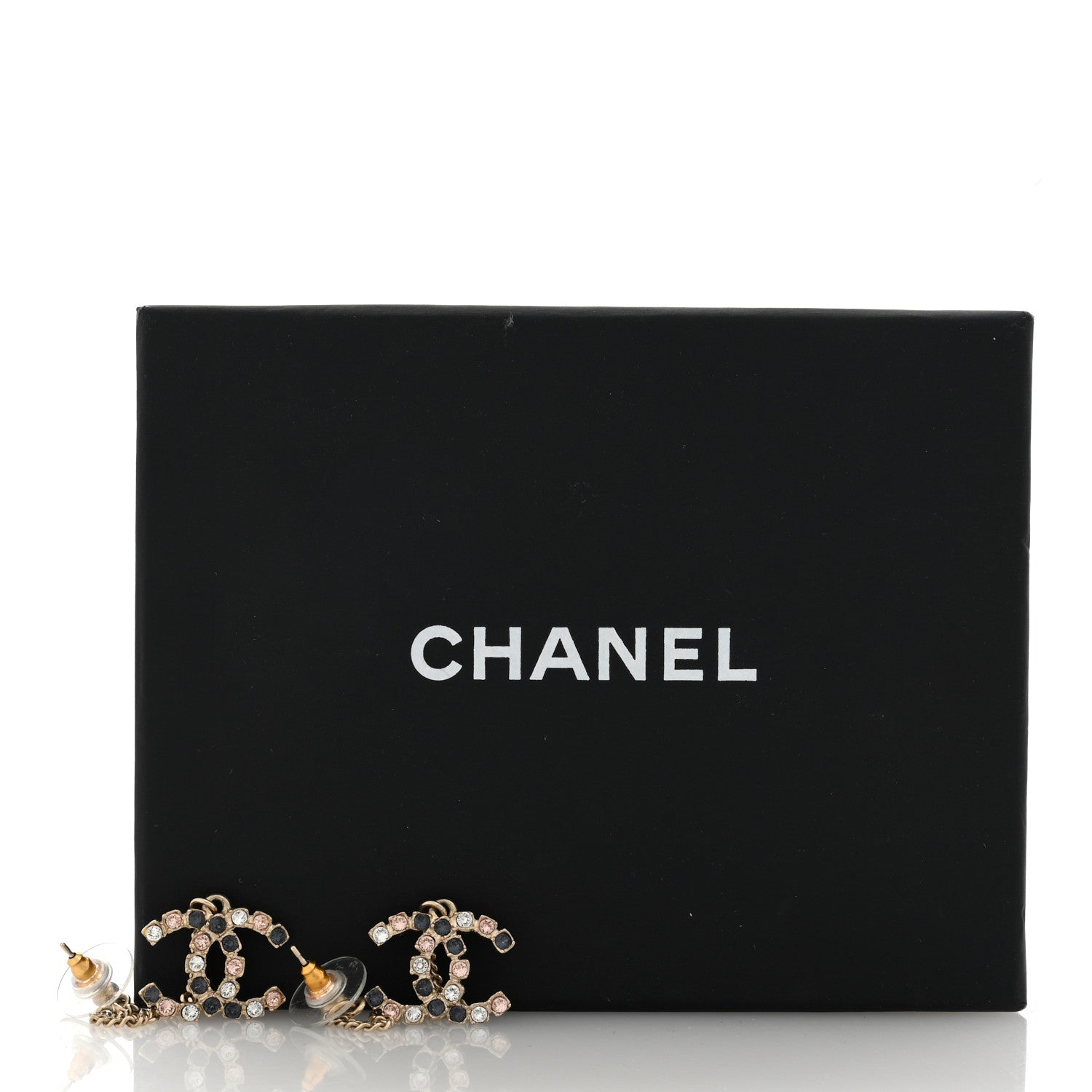 Chanel Crystal CC Drop Earrings Pink Grey Gold 5 of 5