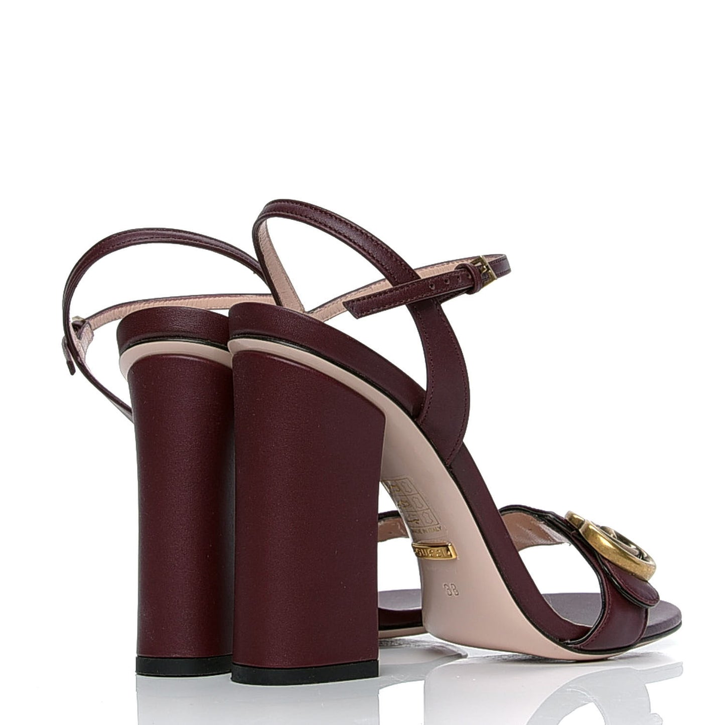 Lifford Calfskin GG Marmont Ankle Wrap 105mm Sandals 38 Vintage Bordeaux