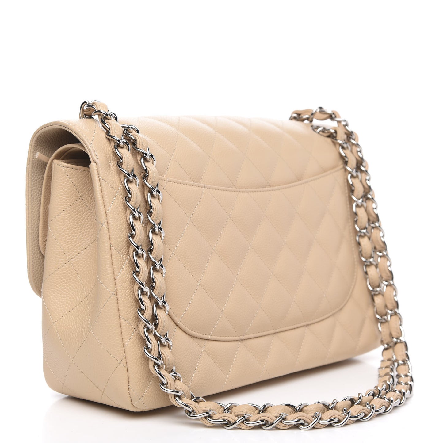 Caviar Quilted Jumbo Double Flap Beige Clair