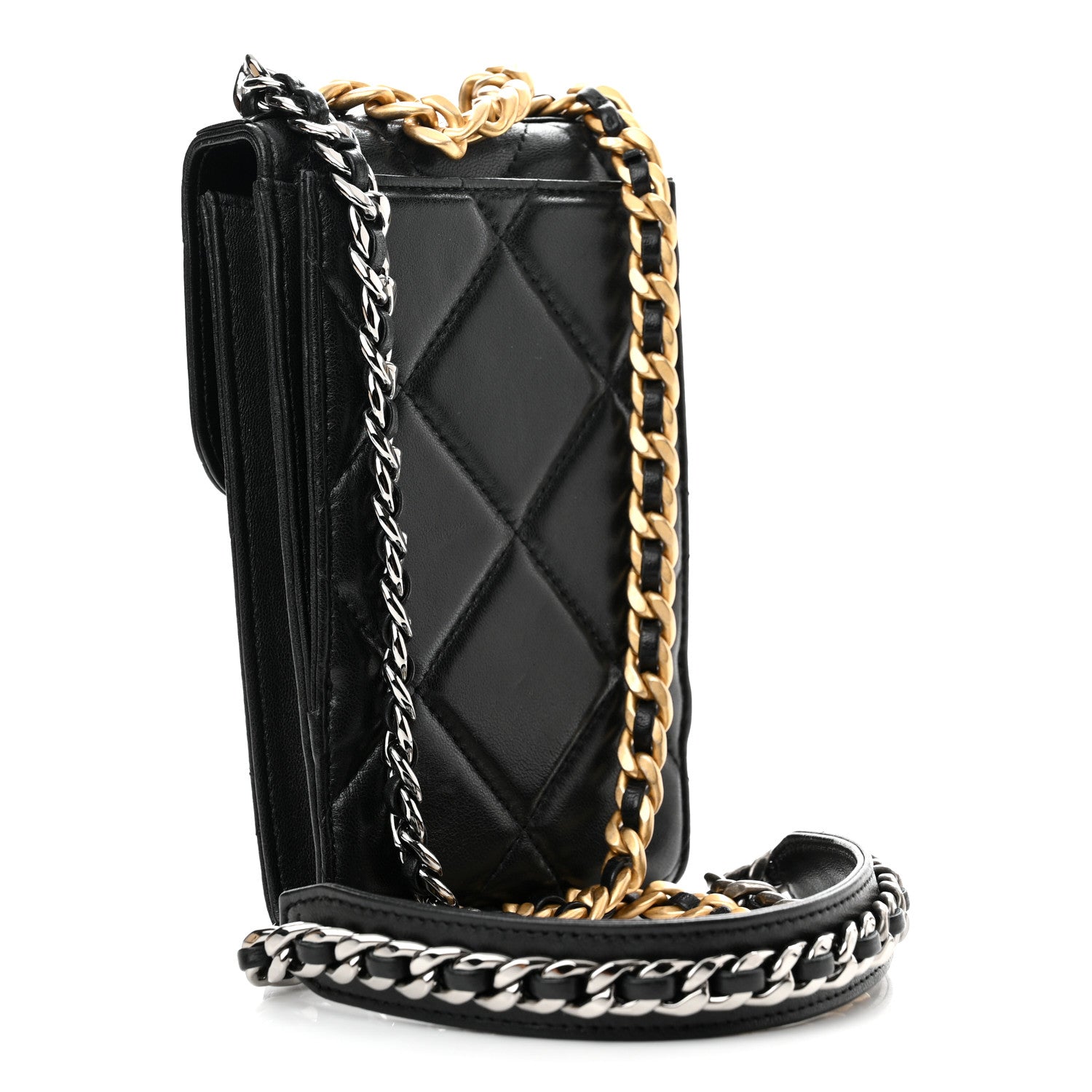 Chanel Lambskin Quilted Chanel 19 Phone Holder With Chain Black 3 of 11