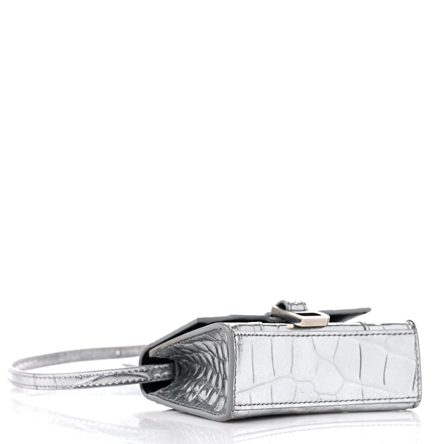 Balenciaga Metallic Calfskin Crocodile Embossed Hourglass Top Handle Bag Mini Silver 4 of 9